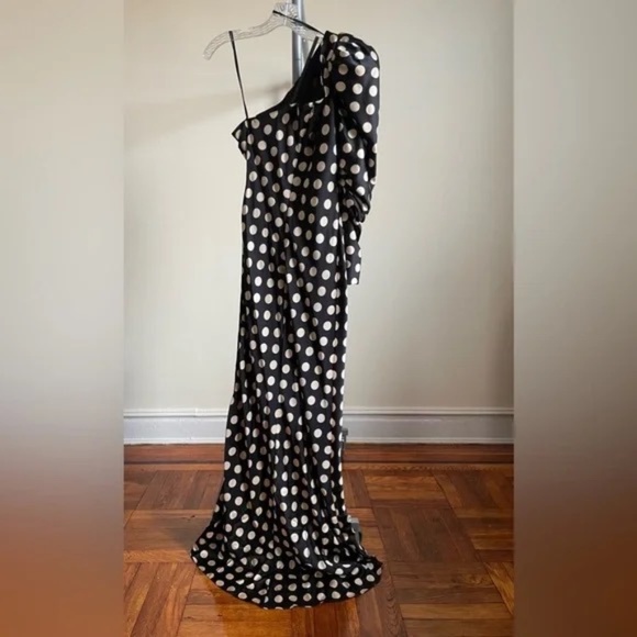 MacDuggal One Shoulder Evening Gown with Puff Sleeve and Front Slit - Picture 3 of 8